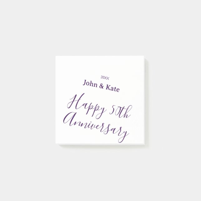 Happy 50th anniversary purple name year simple  post-it notes (Front)