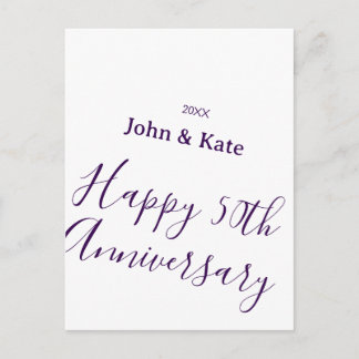 Happy 50th anniversary purple name year simple  postcard