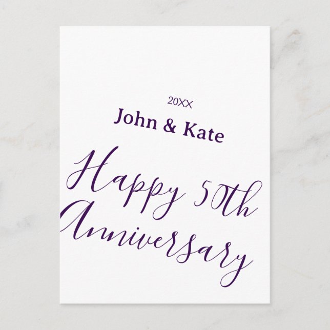 Happy 50th anniversary purple name year simple  postcard (Front)