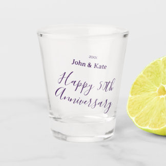 Happy 50th anniversary purple name year simple  shot glass