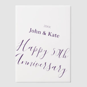 Happy 50th anniversary purple name year simple vellum invitations
