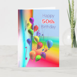 Happy 50th Birthday Balloon Wall Card