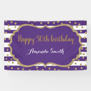 Happy 50th Birthday Banner Purple and Gold Glitter
