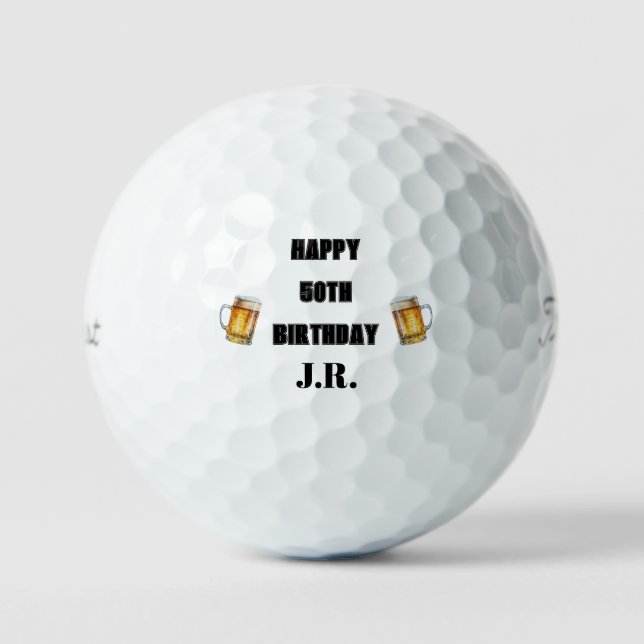Happy 50th Birthday Beer Toast Titleist Pro V1 Golf Balls (Front)
