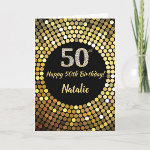 Happy 50th Birthday Black and Gold Glitter Card