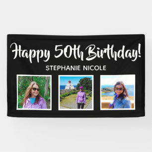 Happy 50th Birthday Black Personalised Photos Banner