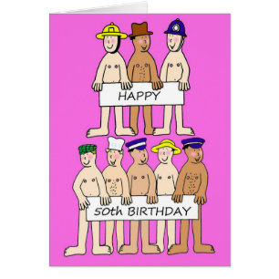 Happy 50th Birthday, Cartoon Men Humour.