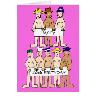 Happy 50th Birthday, Cartoon Men Humour.