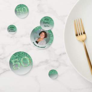 Happy 50th Birthday Chic Falling Green Glitter Confetti