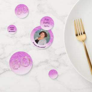 Happy 50th Birthday Chic Falling Pink Glitter Confetti