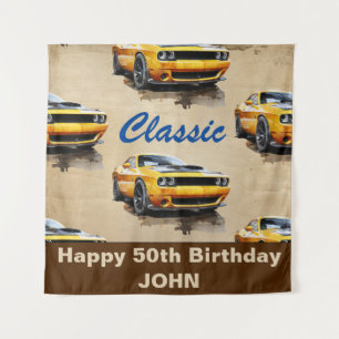 happy 50th birthday Classic Muscle Car backdrop Tapestry