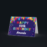 Happy 50th Birthday Colourful Balloons Navy Blue Card<br><div class="desc">Happy 50th Birthday Colourful Balloons Confetti Navy Blue Card with personalised name. For further customisation,  please click the "Customise it" button and use our design tool to modify this template.</div>