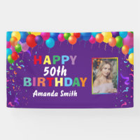 Happy 50th Birthday Colourful Balloons Purple