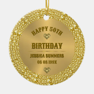 Happy 50th Birthday Diamonds & Gold Ceramic Tree Decoration