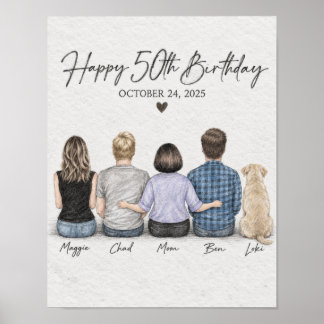 Happy 50th Birthday Family Graphite Keepsake Poste Poster
