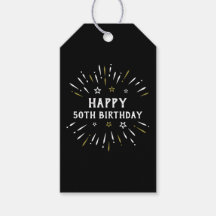 Happy 50th Birthday Fireworks Black White Gold