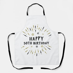 Happy 50th Birthday Fireworks White Black Gold Apron
