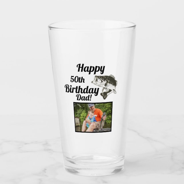 Happy 50th Birthday Fishing Photo Bass Fish Hobby Glass (Front)
