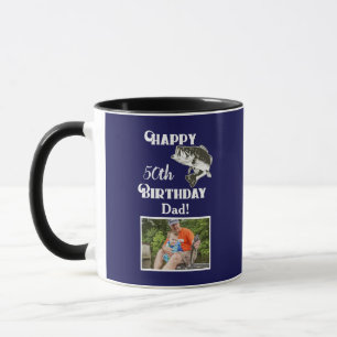 Happy 50th Birthday Fishing Photo Bass Fish Hobby Mug
