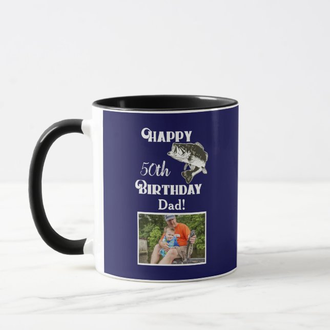 Happy 50th Birthday Fishing Photo Bass Fish Hobby Mug (Left)