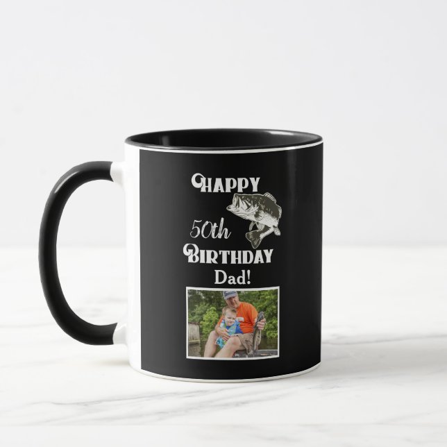 Happy 50th Birthday Fishing Photo Bass Fish Hobby Mug (Left)