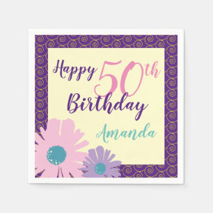 Happy 50th Birthday Floral Flowers Napkin