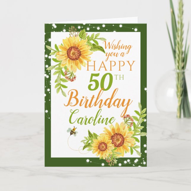 Happy 50th Birthday Floral Sunflower Card (Front)