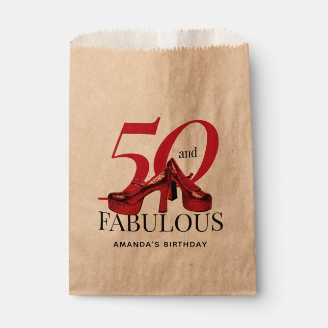 Happy 50th Birthday Fun Bold Red Shoes Favour Bags (Front)