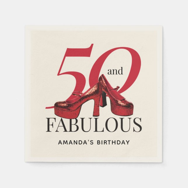 Happy 50th Birthday Fun Bold Red Shoes Paper Napkin (Front)