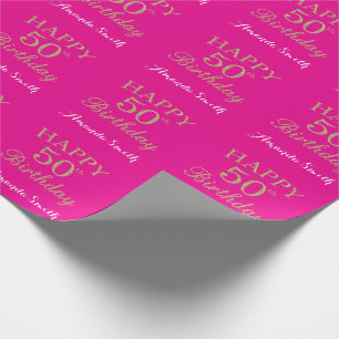 Happy 50th Birthday Gold Glitter and Hot Pink Wrapping Paper