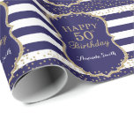 Happy 50th Birthday Gold Glitter and Navy Blue Wrapping Paper<br><div class="desc">Happy 50th Birthday Gold Glitter and Navy Blue Wrapping Paper with personalised name. For further customisation,  please click the "Customise it" button and use our design tool to modify this template.</div>