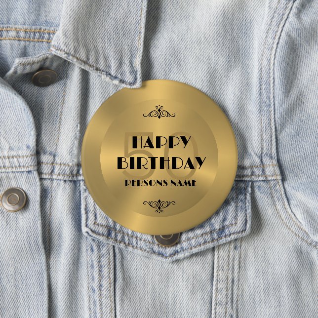 Happy 50th birthday  Gold tones background 10 Cm Round Badge (In Situ)