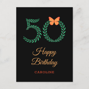 Happy 50th Birthday Greenery Butterfly Postcard