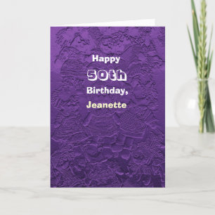 Happy 50th Birthday Greeting Card Purple Dolls