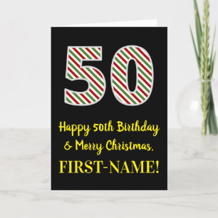 Happy 50th Birthday & Merry Christmas, Custom Name Card