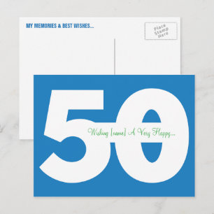 Happy 50th Birthday Milestone Postcards - in Blue