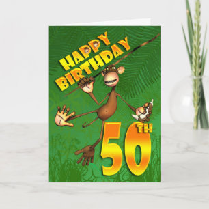 Happy 50th Birthday monkey swinging through the tr Card