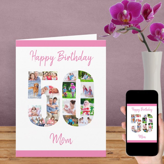 Happy 50th Birthday Mum Number 50 Photo Collage Card (Creator Uploaded)