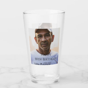 Happy 50th birthday name photo year man simple min glass