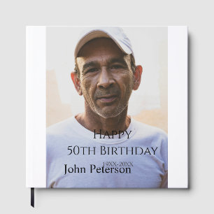 Happy 50th birthday name photo year man simple min guest book