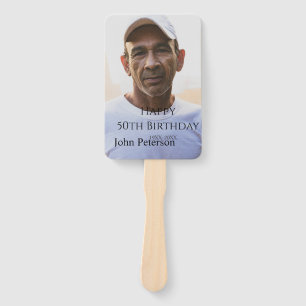Happy 50th birthday name photo year man simple min hand fan