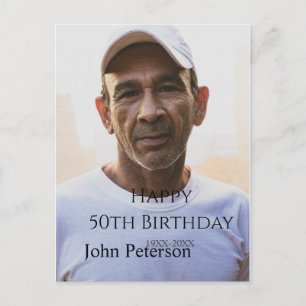Happy 50th birthday name photo year man simple min postcard