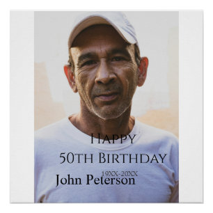 Happy 50th birthday name photo year man simple min poster