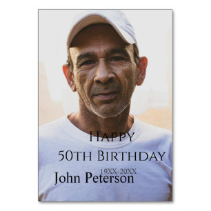 Happy 50th birthday name photo year man simple min table number