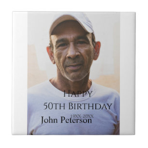 Happy 50th birthday name photo year man simple min tile