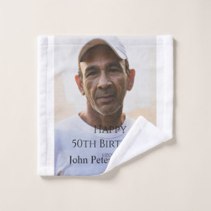 Happy 50th birthday name photo year man simple min wash cloth
