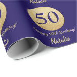 Happy 50th Birthday Navy Blue and Gold Glitter Wrapping Paper<br><div class="desc">Happy 50th Birthday Navy Blue and Gold Glitter Wrapping Paper with personalised name. For further customisation,  please click the "Customise it" button and use our design tool to modify this template.</div>