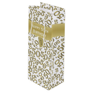 Happy 50th Birthday Number Pattern Gold/White Wine Gift Bag