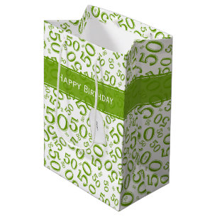 Happy 50th Birthday Number Pattern Green/White Medium Gift Bag