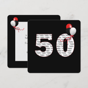 Happy 50th Birthday On Black Invitation